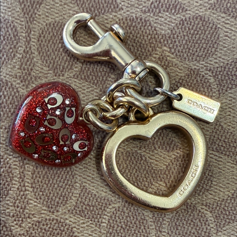 Coach Glittery Red Heart Keychain